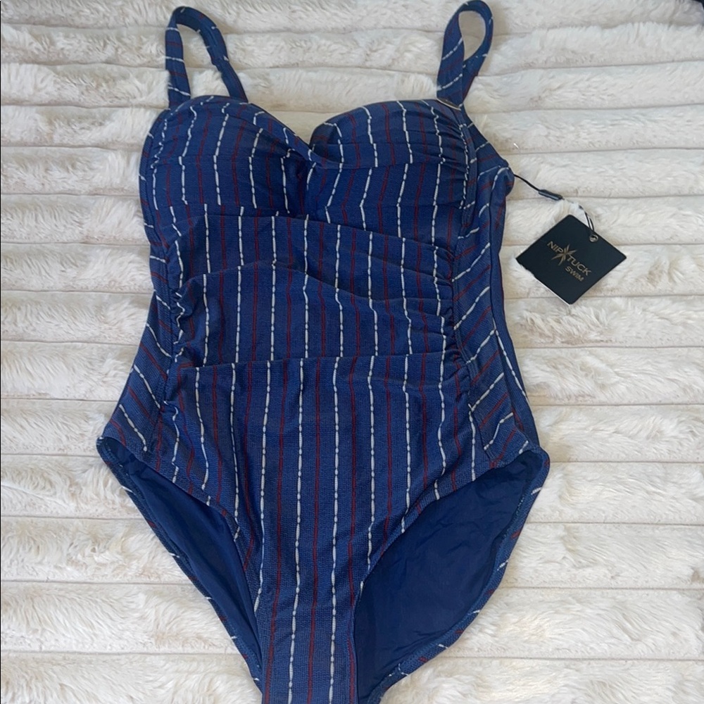 ❤️NEW!!!❤️ Niptuck Swim Striped Blue One-Piece Swimsuit